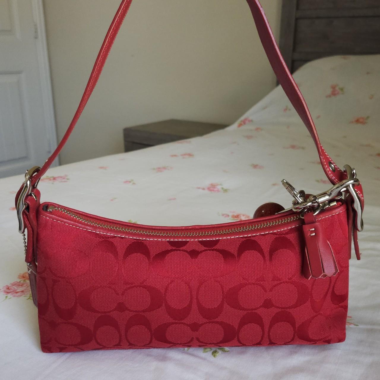 🍒 Y2K Vintage Rare Coach Red East West Baguette Shoulder Bag with coin purse 🍒