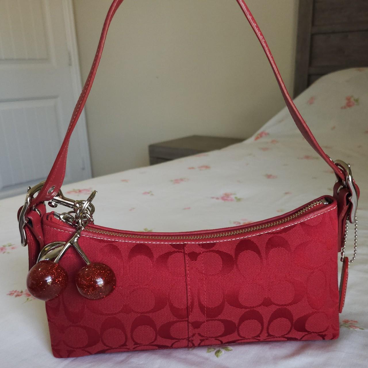 🍒 Y2K Vintage Rare Coach Red East West Baguette Shoulder Bag with coin purse 🍒