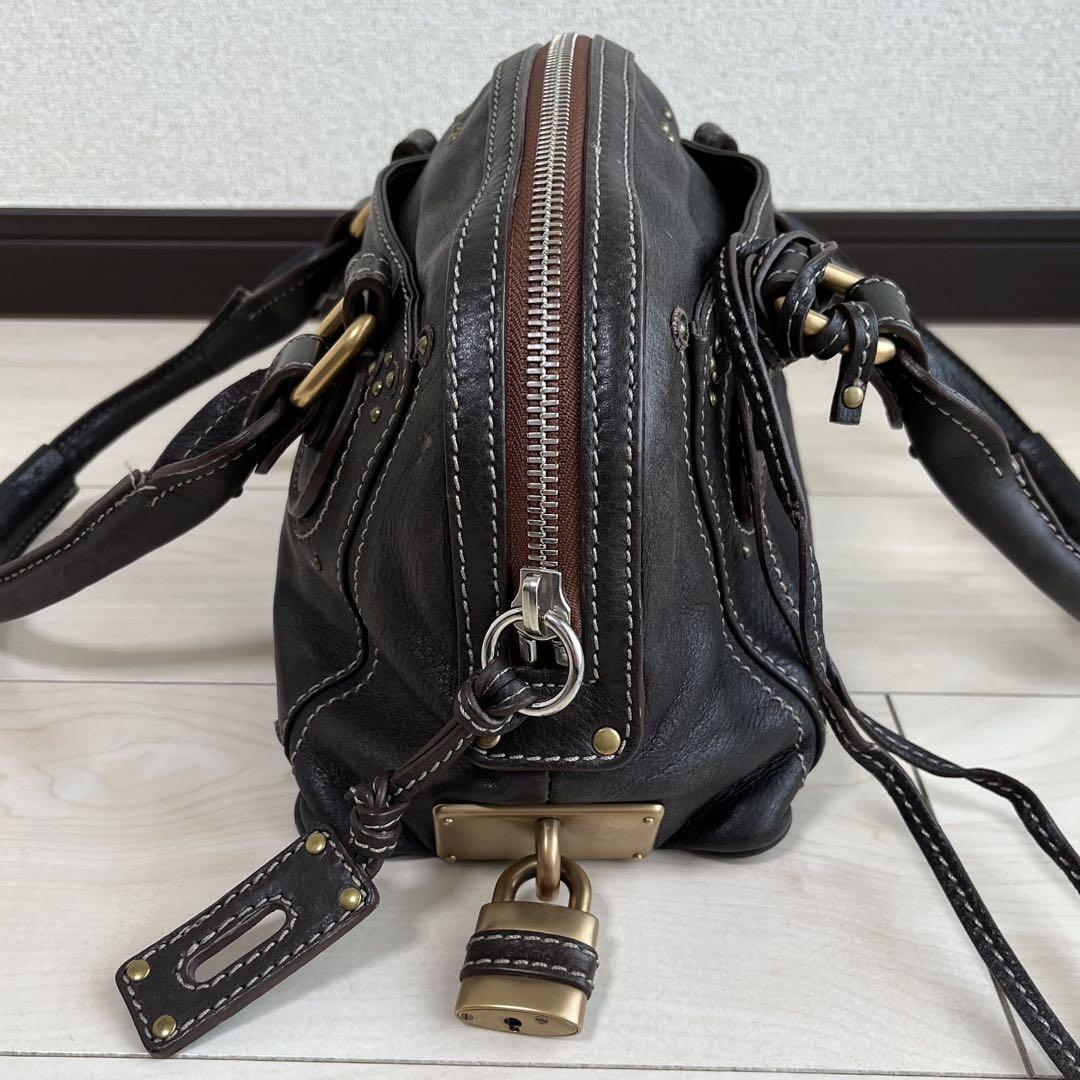 Chloe Paddington Handbag Mini Boston Brown Leather With Gold Padlock Used