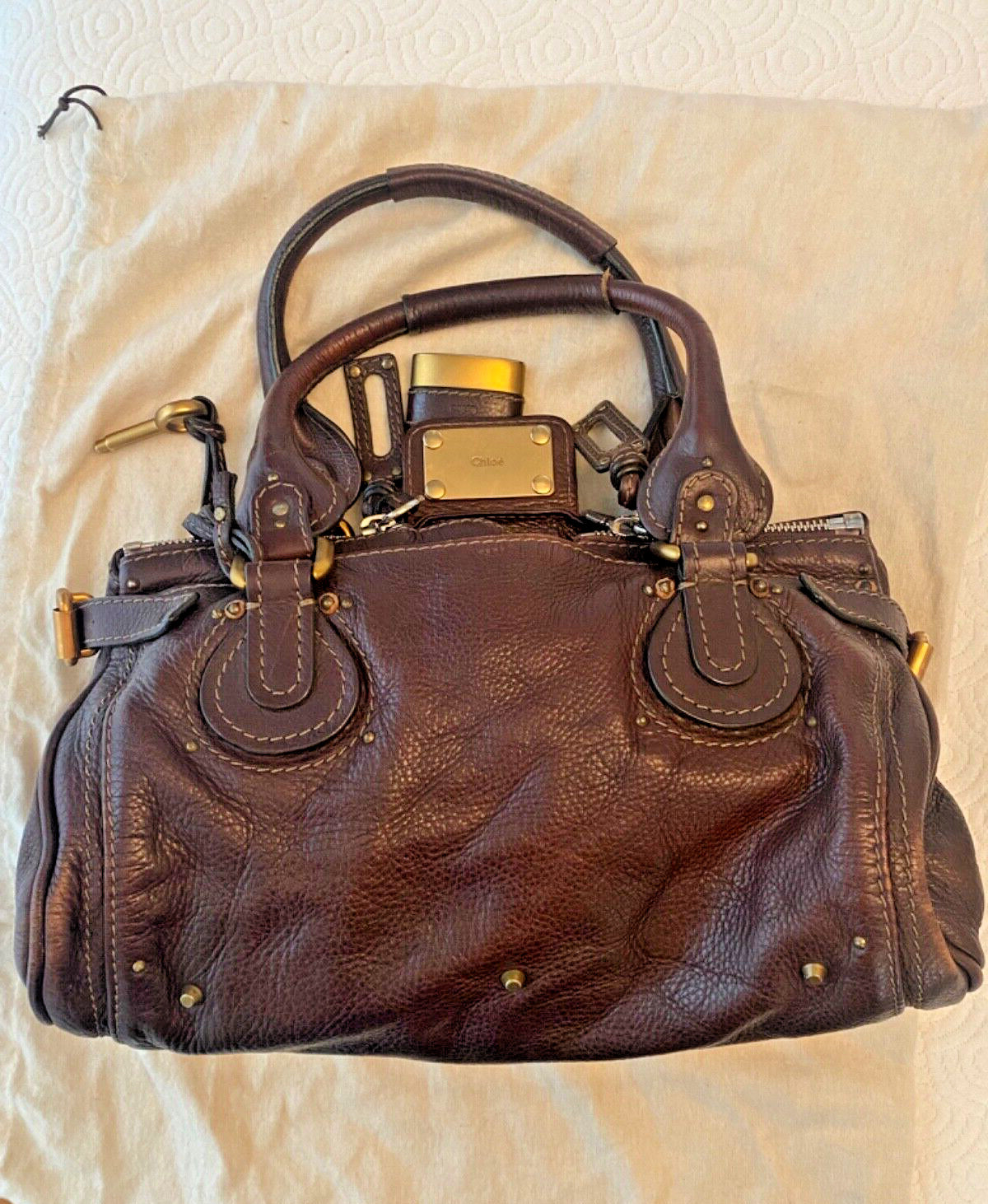 CHLOE Chocolate Brown Paddington Bag with lock, key, and dustbag