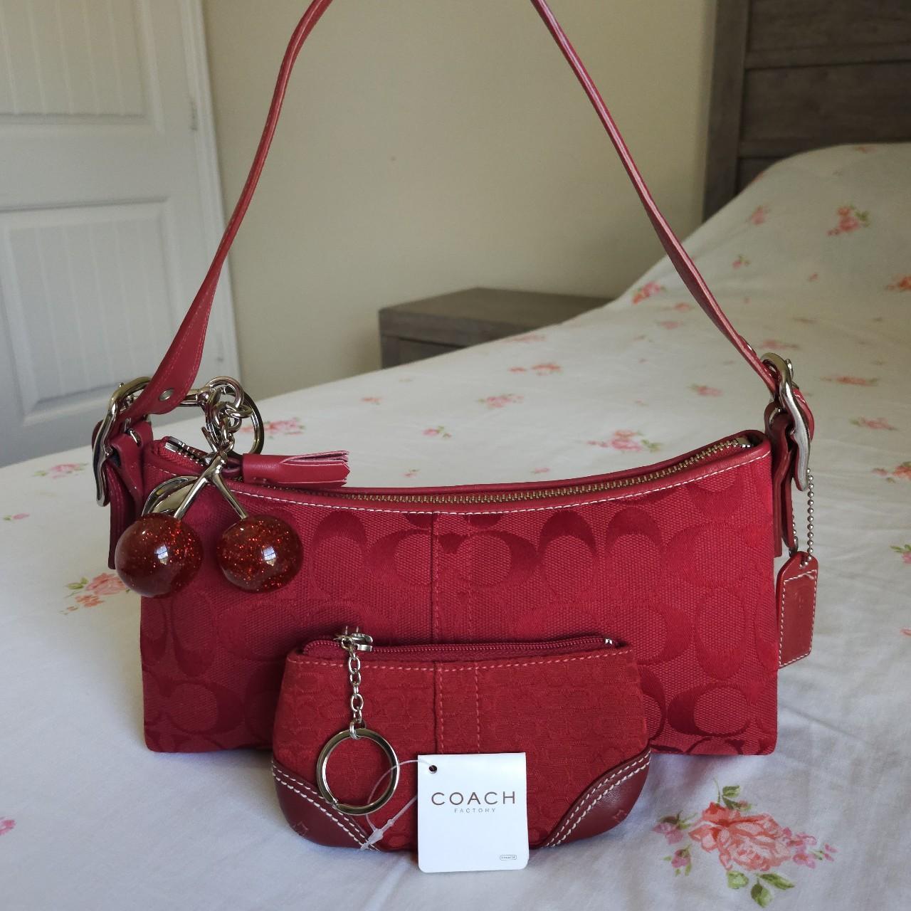 🍒 Y2K Vintage Rare Coach Red East West Baguette Shoulder Bag with coin purse 🍒
