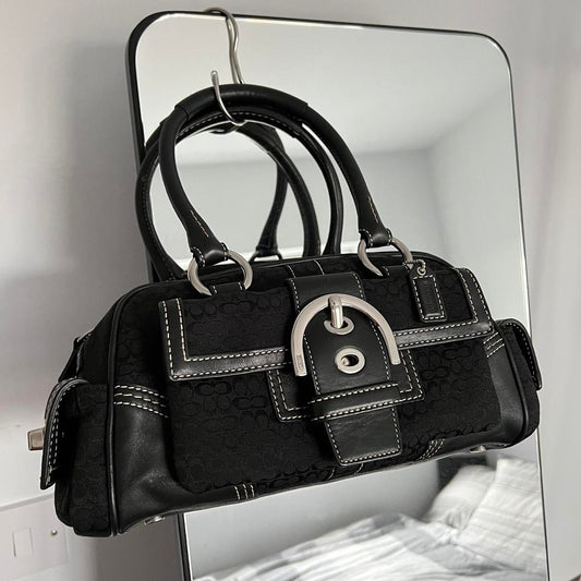 coach signature soho satchel - black/silver