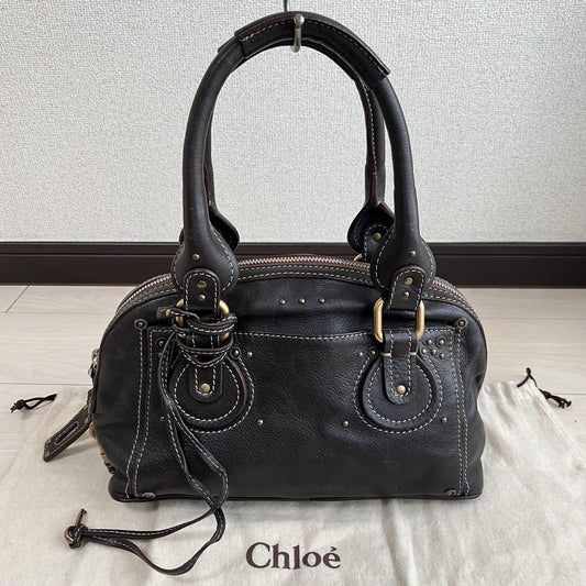 Chloe Paddington Handbag Mini Boston Brown Leather With Gold Padlock Used