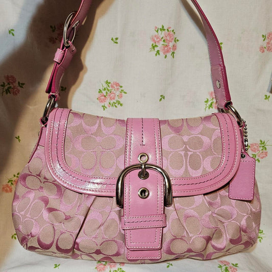🩷 Vintage Coach Barbie Pink Soho Buckle Signature C's Rare Shoulder Purse 🩷