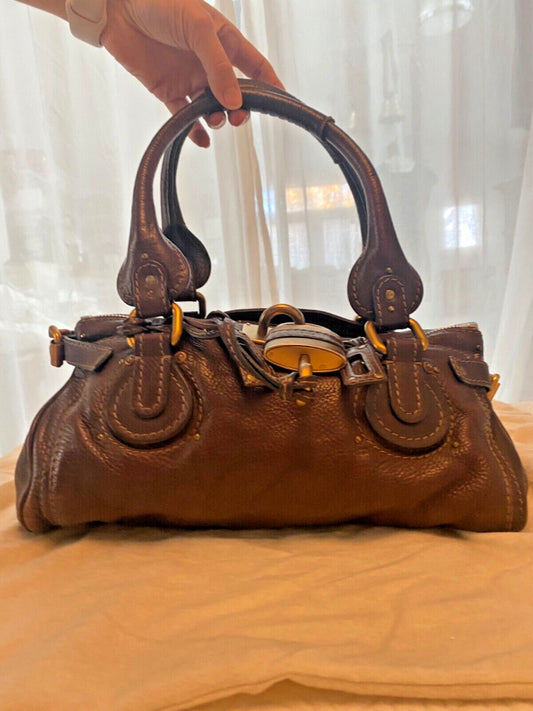 CHLOE Chocolate Brown Paddington Bag with lock, key, and dustbag