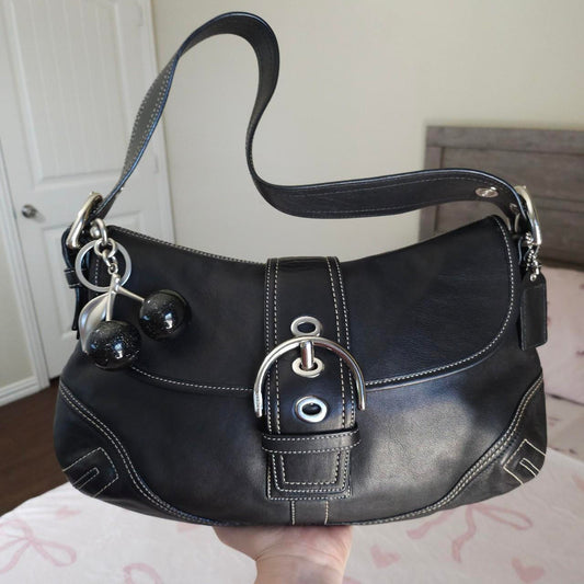 🖤Vintage Coach Y2K Soho Black Buckle Flap Shoulder Bag Purse 🖤